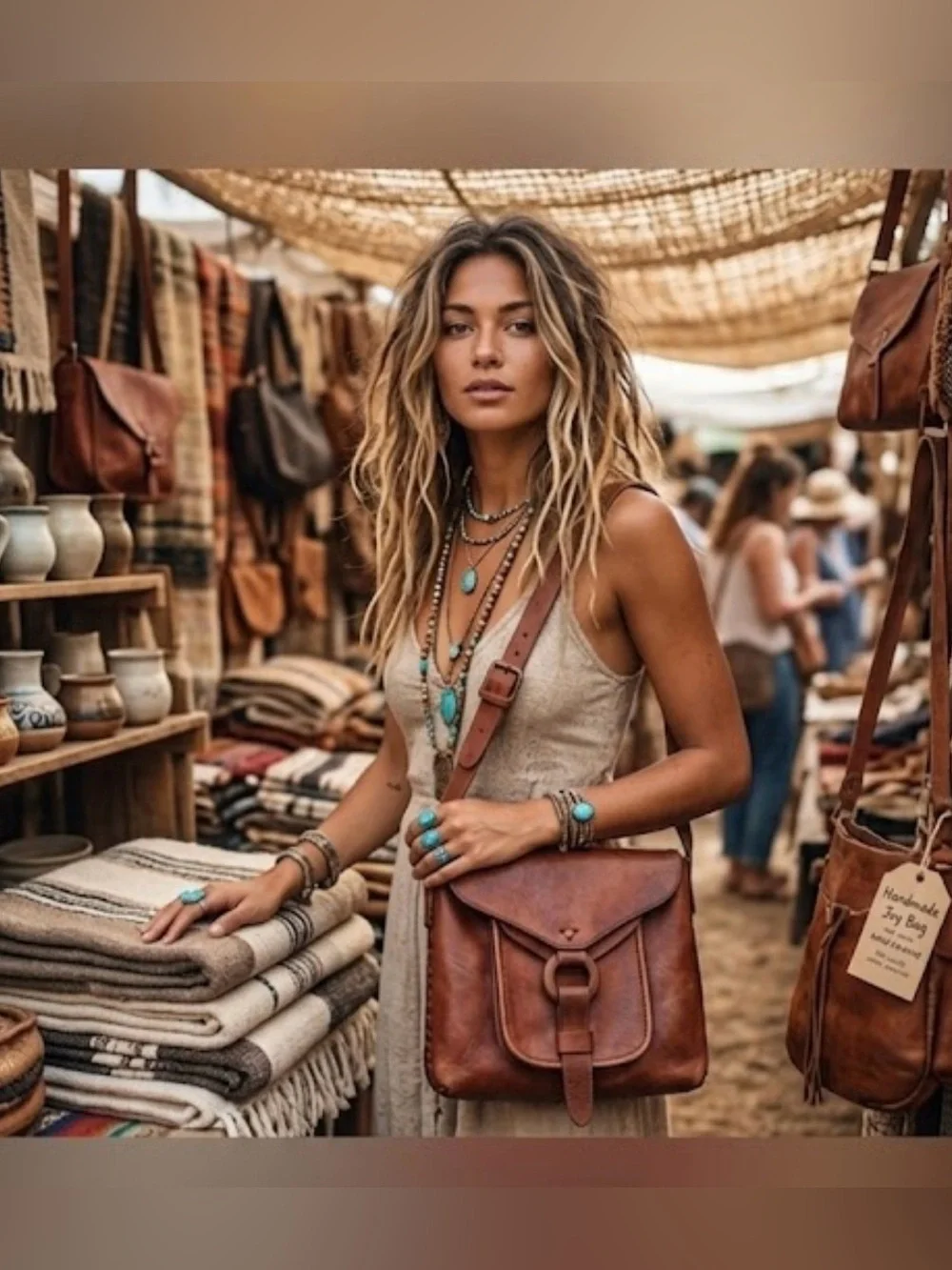 Vintage Brown Leather Handmade Joy Bag Woven Unisex Crossbody messenger Boho